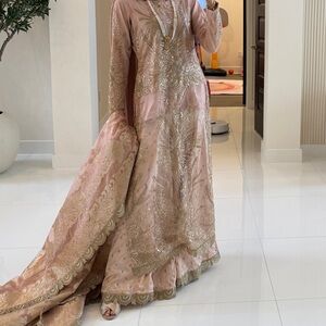 Elegant Pink and Gold Embroidered Dress Pakistani Dress